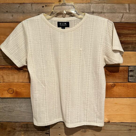 VINTAGE B.U.M. Equipment Y2K Pointelle Knit Baby Tee Short Sleeve Top Size L - Picture 2 of 9